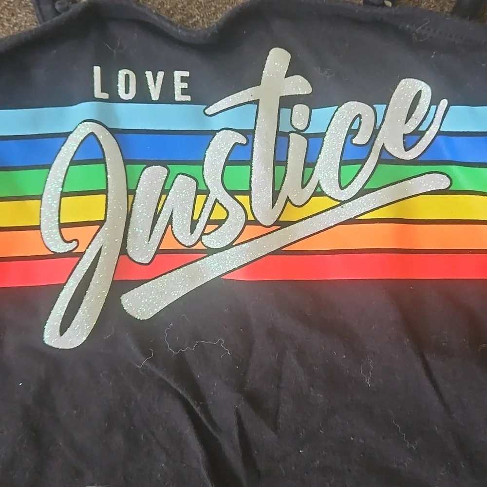 Justice Black Tank Top with Rainbow Stripes